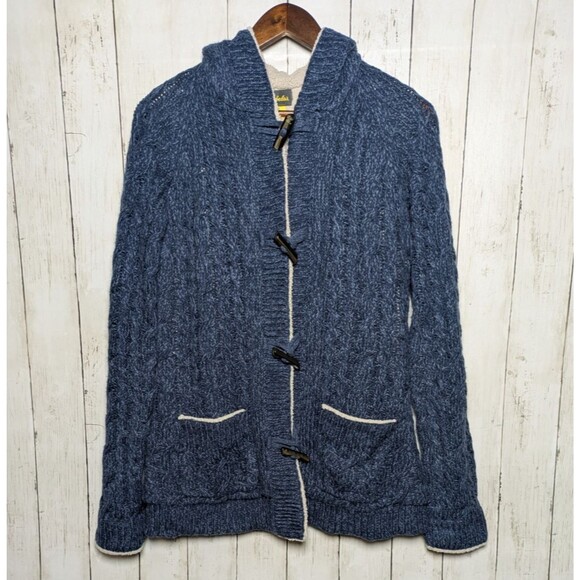 Cabela’s Blue Cable Knit Toggle Hoodie Jacket Womens Size M Cozy Sherpa Lined - Picture 1 of 9